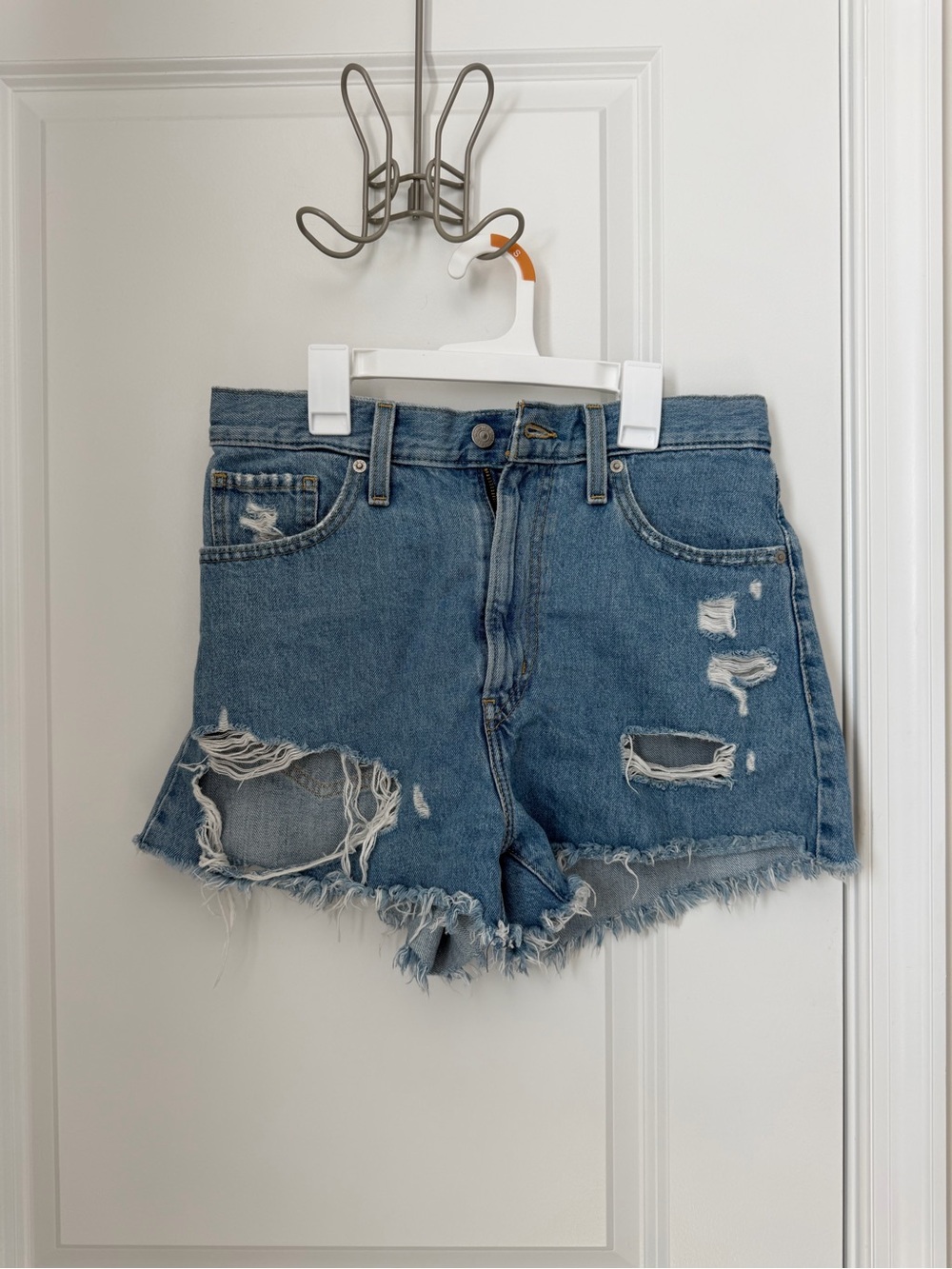 Levi's Light Blue Distressed High-Rise Jean Shorts